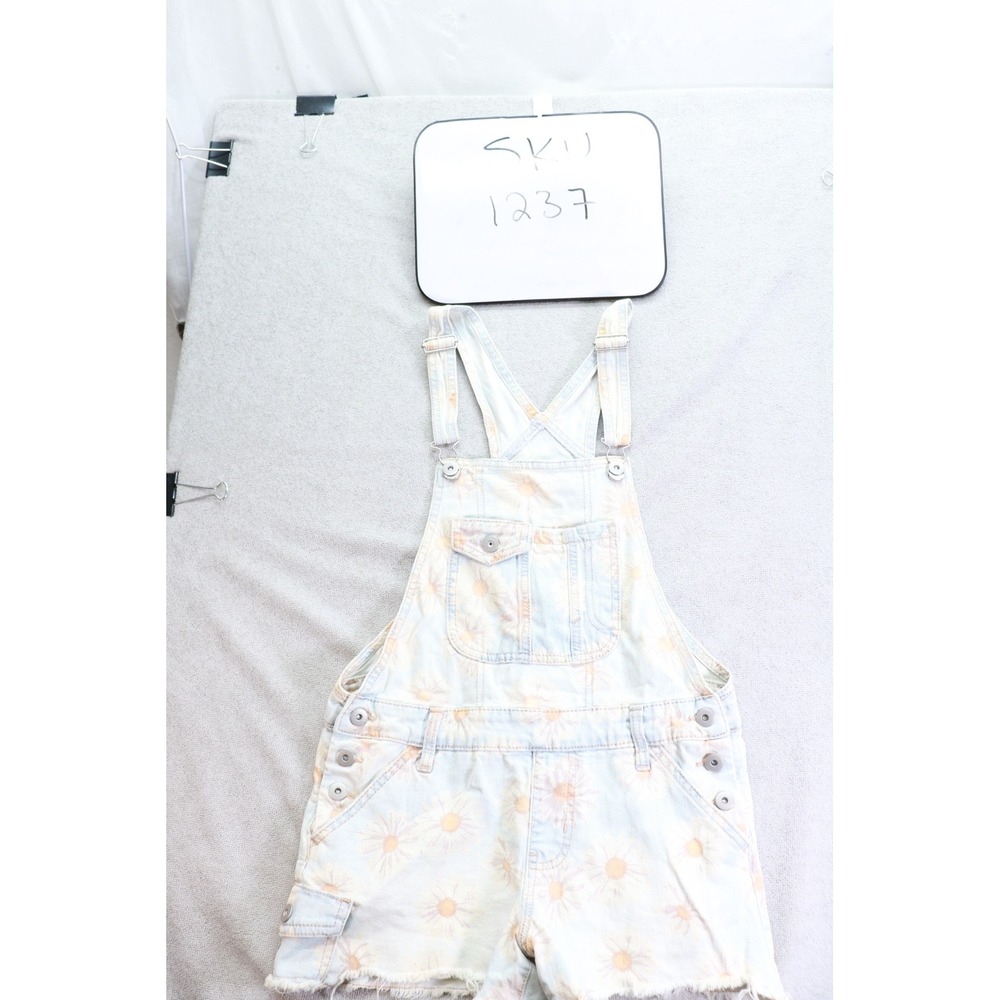 No Boundaries Denim Overalls Women S Blue Floral Shortall Daisy Print 14 6001 L9